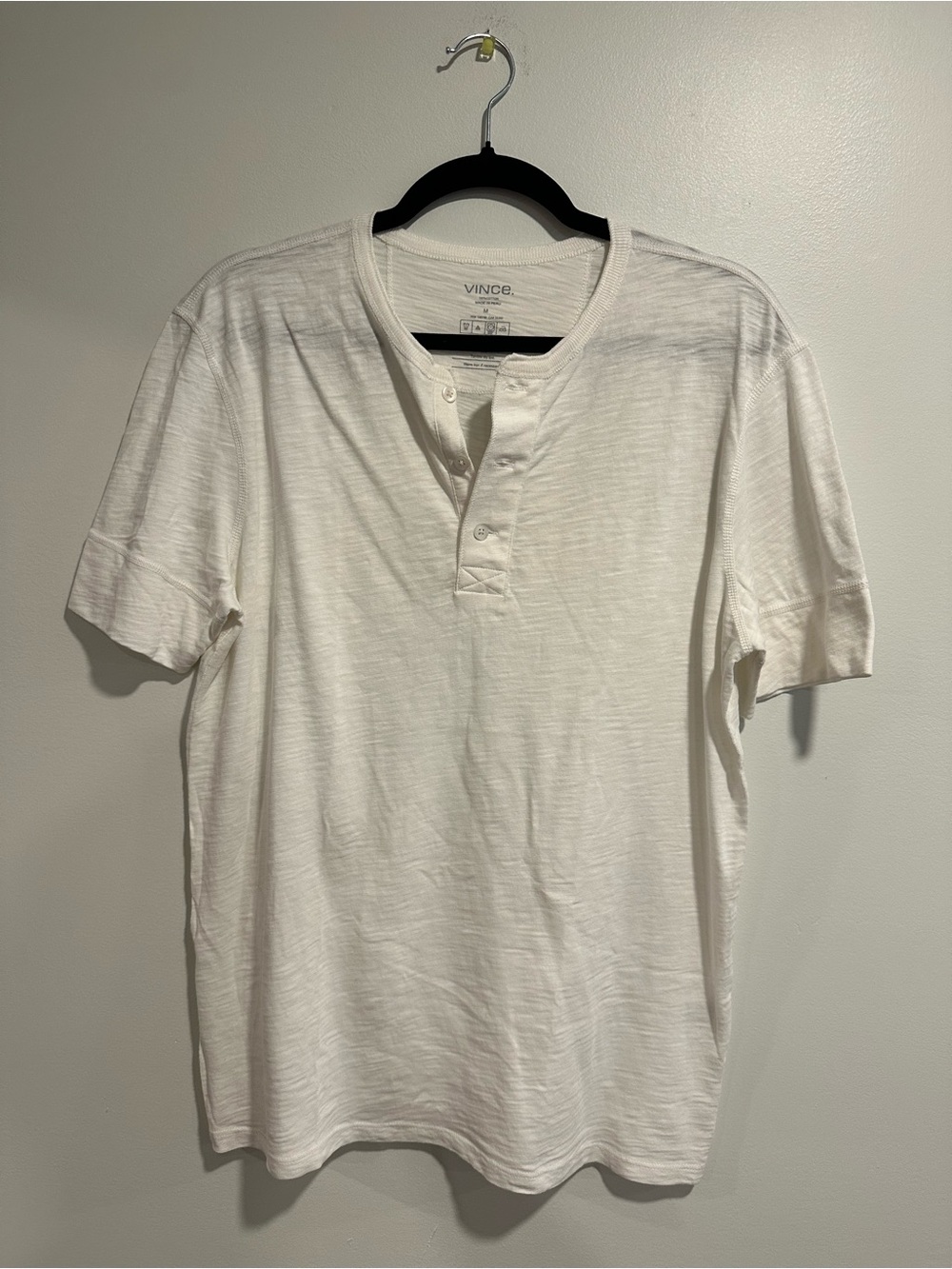 VINCE Men’s Short Sleeve Soft Slub Cotton Henley Tee Shirt Top White Medium - Picture 2 of 8
